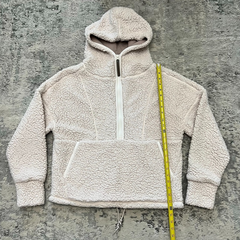 Prana Permafrost Half Zip Sherpa High Pile Hoodie Sweater Pocket Pullover Cream